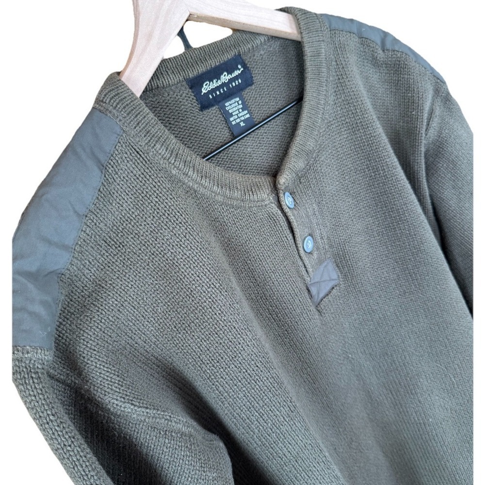 Eddie Bauer Henley Sweater Olive Green Cotton Blend Long Sleeve Size XL